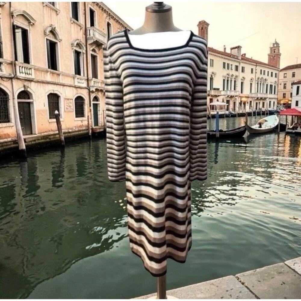 1980s Marchesa di Grésy I. Magnin Italian Knit Striped Midi Dress Minimalist
